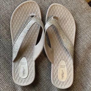 Womens comfort sole silver sparkly sandals